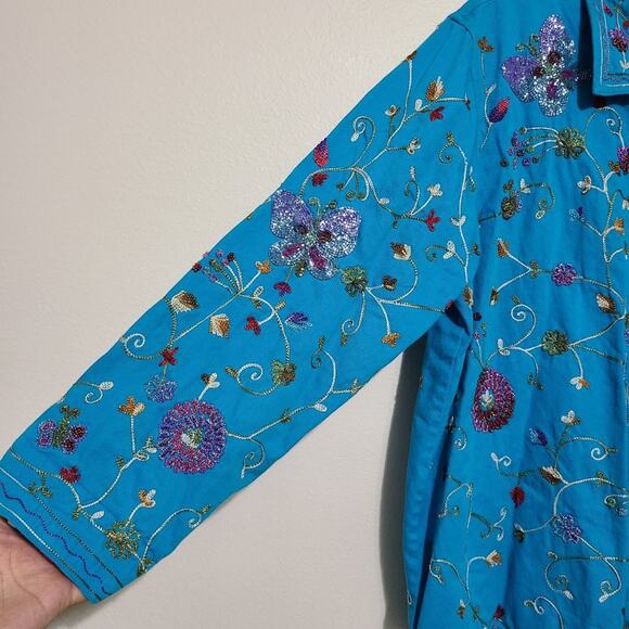 Vintage The Quacker Factory Blue Beaded Jacket - Picture 4 of 14